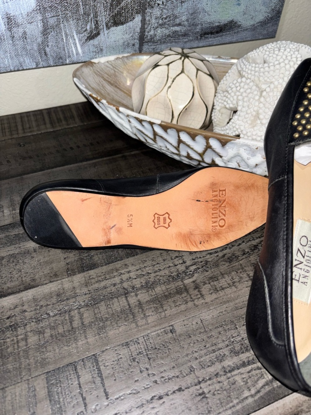Enzo Angiolini Vintage  black leather studded flats/ slip-on loafers SZ 5.5 - Picture 5 of 13